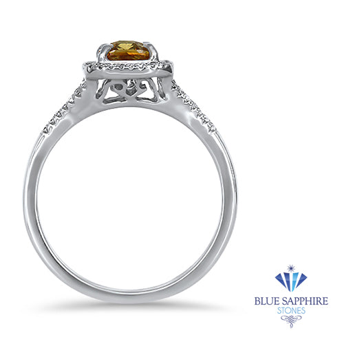 1.14ct Cushion Unheated Peach Sapphire with Diamond Halo in 18K White Gold