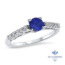 Load image into Gallery viewer, 0.63ct Round Blue Sapphire Ring with Diamond Accents in 18K White Gold