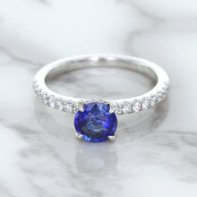 Load image into Gallery viewer, 1.12ct Round Blue Sapphire Ring with Diamond Accents in 18K White Gold