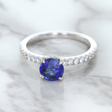 Load image into Gallery viewer, 1.12ct Round Blue Sapphire Ring with Diamond Accents in 18K White Gold