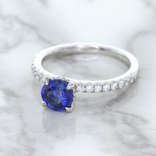 Load image into Gallery viewer, 1.12ct Round Blue Sapphire Ring with Diamond Accents in 18K White Gold