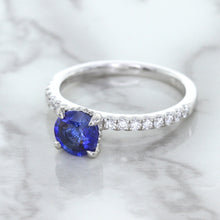 Load image into Gallery viewer, 1.12ct Round Blue Sapphire Ring with Diamond Accents in 18K White Gold