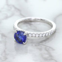 Load image into Gallery viewer, 1.12ct Round Blue Sapphire Ring with Diamond Accents in 18K White Gold