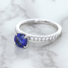 Load image into Gallery viewer, 1.12ct Round Blue Sapphire Ring with Diamond Accents in 18K White Gold