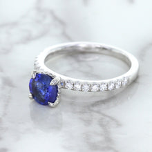 Load image into Gallery viewer, 1.12ct Round Blue Sapphire Ring with Diamond Accents in 18K White Gold
