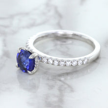 Load image into Gallery viewer, 1.12ct Round Blue Sapphire Ring with Diamond Accents in 18K White Gold