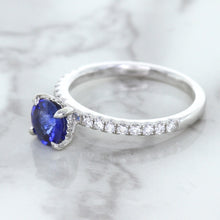 Load image into Gallery viewer, 1.12ct Round Blue Sapphire Ring with Diamond Accents in 18K White Gold
