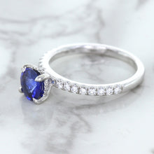 Load image into Gallery viewer, 1.12ct Round Blue Sapphire Ring with Diamond Accents in 18K White Gold