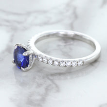 Load image into Gallery viewer, 1.12ct Round Blue Sapphire Ring with Diamond Accents in 18K White Gold