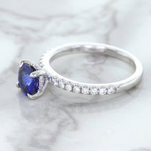 Load image into Gallery viewer, 1.12ct Round Blue Sapphire Ring with Diamond Accents in 18K White Gold
