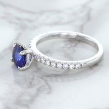 Load image into Gallery viewer, 1.12ct Round Blue Sapphire Ring with Diamond Accents in 18K White Gold
