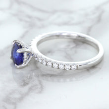 Load image into Gallery viewer, 1.12ct Round Blue Sapphire Ring with Diamond Accents in 18K White Gold