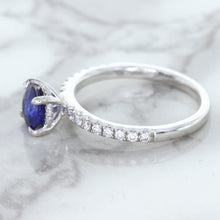 Load image into Gallery viewer, 1.12ct Round Blue Sapphire Ring with Diamond Accents in 18K White Gold