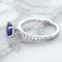 Load image into Gallery viewer, 1.12ct Round Blue Sapphire Ring with Diamond Accents in 18K White Gold