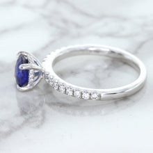 Load image into Gallery viewer, 1.12ct Round Blue Sapphire Ring with Diamond Accents in 18K White Gold