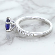 Load image into Gallery viewer, 1.12ct Round Blue Sapphire Ring with Diamond Accents in 18K White Gold