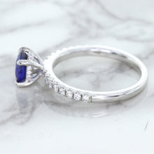 Load image into Gallery viewer, 1.12ct Round Blue Sapphire Ring with Diamond Accents in 18K White Gold