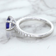 Load image into Gallery viewer, 1.12ct Round Blue Sapphire Ring with Diamond Accents in 18K White Gold