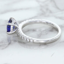 Load image into Gallery viewer, 1.12ct Round Blue Sapphire Ring with Diamond Accents in 18K White Gold