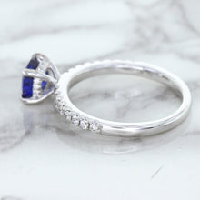 Load image into Gallery viewer, 1.12ct Round Blue Sapphire Ring with Diamond Accents in 18K White Gold