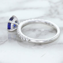 Load image into Gallery viewer, 1.12ct Round Blue Sapphire Ring with Diamond Accents in 18K White Gold