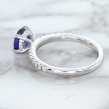 Load image into Gallery viewer, 1.12ct Round Blue Sapphire Ring with Diamond Accents in 18K White Gold