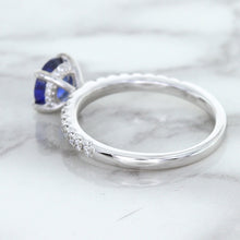 Load image into Gallery viewer, 1.12ct Round Blue Sapphire Ring with Diamond Accents in 18K White Gold