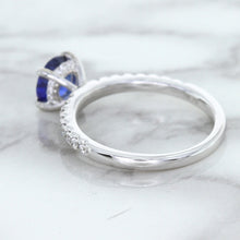 Load image into Gallery viewer, 1.12ct Round Blue Sapphire Ring with Diamond Accents in 18K White Gold