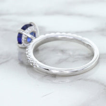 Load image into Gallery viewer, 1.12ct Round Blue Sapphire Ring with Diamond Accents in 18K White Gold