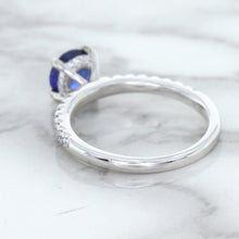 Load image into Gallery viewer, 1.12ct Round Blue Sapphire Ring with Diamond Accents in 18K White Gold