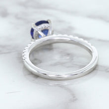 Load image into Gallery viewer, 1.12ct Round Blue Sapphire Ring with Diamond Accents in 18K White Gold