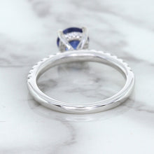 Load image into Gallery viewer, 1.12ct Round Blue Sapphire Ring with Diamond Accents in 18K White Gold