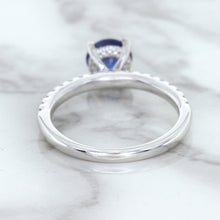 Load image into Gallery viewer, 1.12ct Round Blue Sapphire Ring with Diamond Accents in 18K White Gold