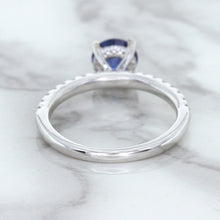 Load image into Gallery viewer, 1.12ct Round Blue Sapphire Ring with Diamond Accents in 18K White Gold