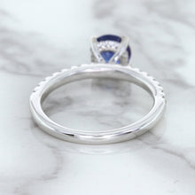 Load image into Gallery viewer, 1.12ct Round Blue Sapphire Ring with Diamond Accents in 18K White Gold