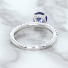 Load image into Gallery viewer, 1.12ct Round Blue Sapphire Ring with Diamond Accents in 18K White Gold