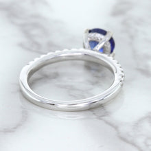 Load image into Gallery viewer, 1.12ct Round Blue Sapphire Ring with Diamond Accents in 18K White Gold