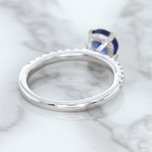 Load image into Gallery viewer, 1.12ct Round Blue Sapphire Ring with Diamond Accents in 18K White Gold
