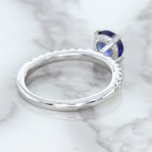 Load image into Gallery viewer, 1.12ct Round Blue Sapphire Ring with Diamond Accents in 18K White Gold