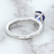 Load image into Gallery viewer, 1.12ct Round Blue Sapphire Ring with Diamond Accents in 18K White Gold
