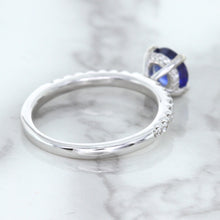 Load image into Gallery viewer, 1.12ct Round Blue Sapphire Ring with Diamond Accents in 18K White Gold