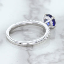 Load image into Gallery viewer, 1.12ct Round Blue Sapphire Ring with Diamond Accents in 18K White Gold