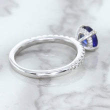 Load image into Gallery viewer, 1.12ct Round Blue Sapphire Ring with Diamond Accents in 18K White Gold