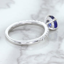 Load image into Gallery viewer, 1.12ct Round Blue Sapphire Ring with Diamond Accents in 18K White Gold