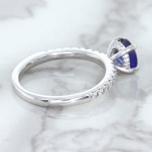 Load image into Gallery viewer, 1.12ct Round Blue Sapphire Ring with Diamond Accents in 18K White Gold