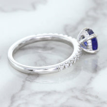 Load image into Gallery viewer, 1.12ct Round Blue Sapphire Ring with Diamond Accents in 18K White Gold