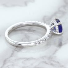 Load image into Gallery viewer, 1.12ct Round Blue Sapphire Ring with Diamond Accents in 18K White Gold