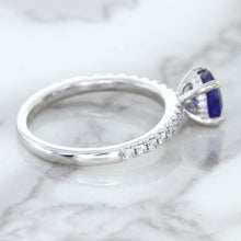 Load image into Gallery viewer, 1.12ct Round Blue Sapphire Ring with Diamond Accents in 18K White Gold