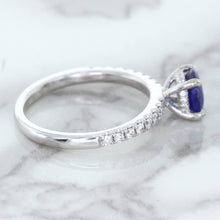 Load image into Gallery viewer, 1.12ct Round Blue Sapphire Ring with Diamond Accents in 18K White Gold