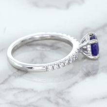 Load image into Gallery viewer, 1.12ct Round Blue Sapphire Ring with Diamond Accents in 18K White Gold